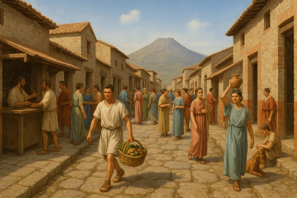 Belebte Straße in Pompeji - typischer Alltag