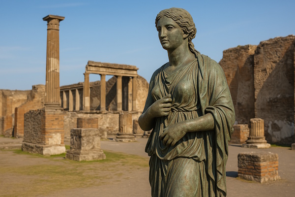 Lebensgroße Statue einer Frau in Pompeji