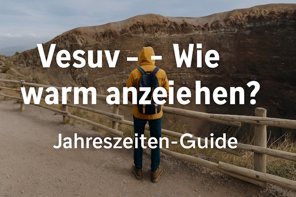 Ein Mann in einer Jacke auf dem Vesuv an einem kalten Tag.