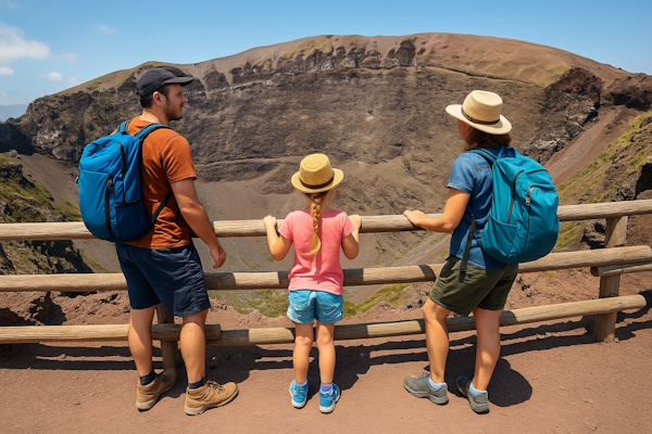 Eine Familie mit Kind am Krater des Vesuvs