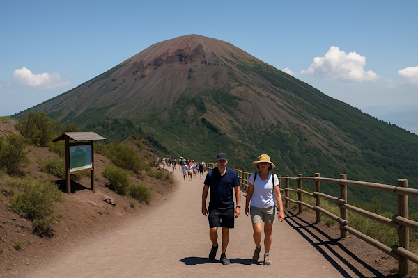 Touristen beim Wandern auf dem Vesuv