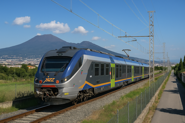 Zug von Neapel nach Pompeji vor dem Vesuv